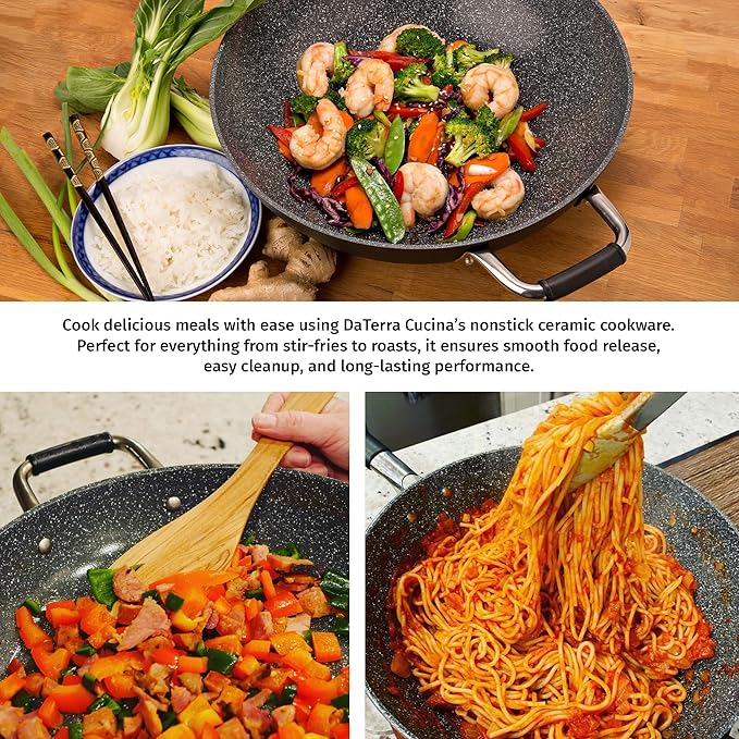 13” Nonstick Ceramic Wok with Lid | Made in Italy | Induction