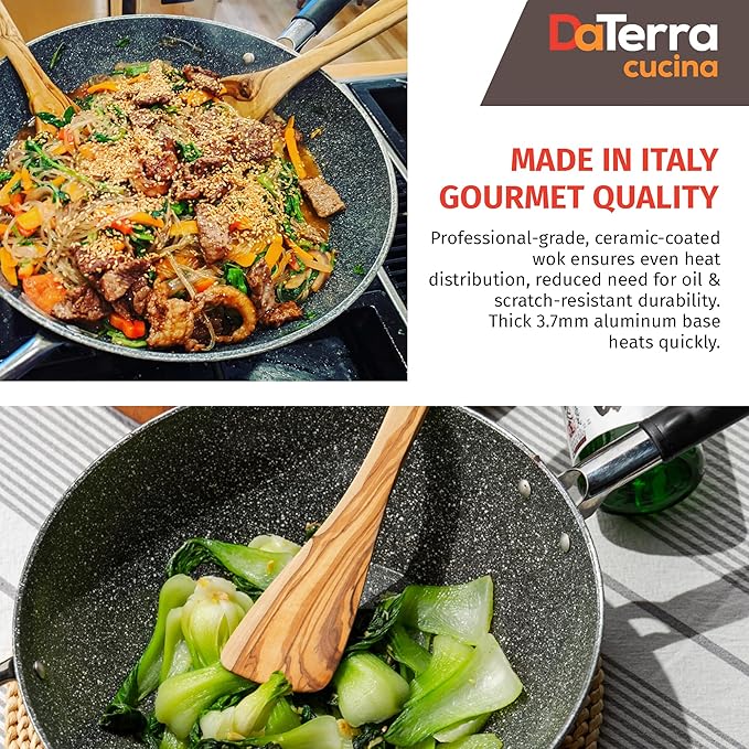 13” Nonstick Ceramic Wok with Lid | Made in Italy | Induction
