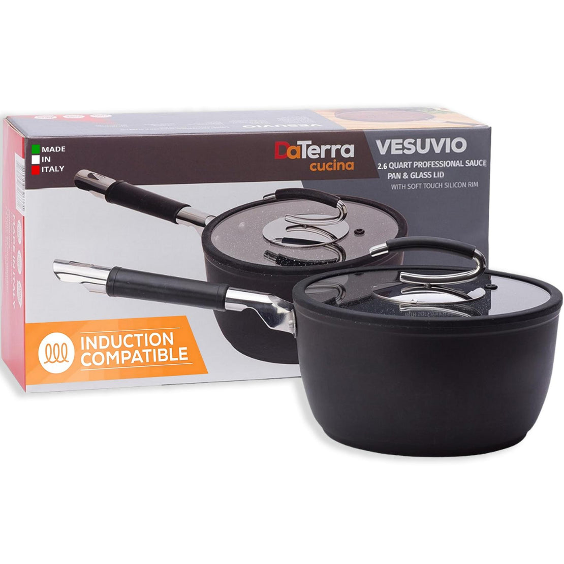 2.6 Qt Nonstick Saucepan w/Lid | Made in Italy | Induction