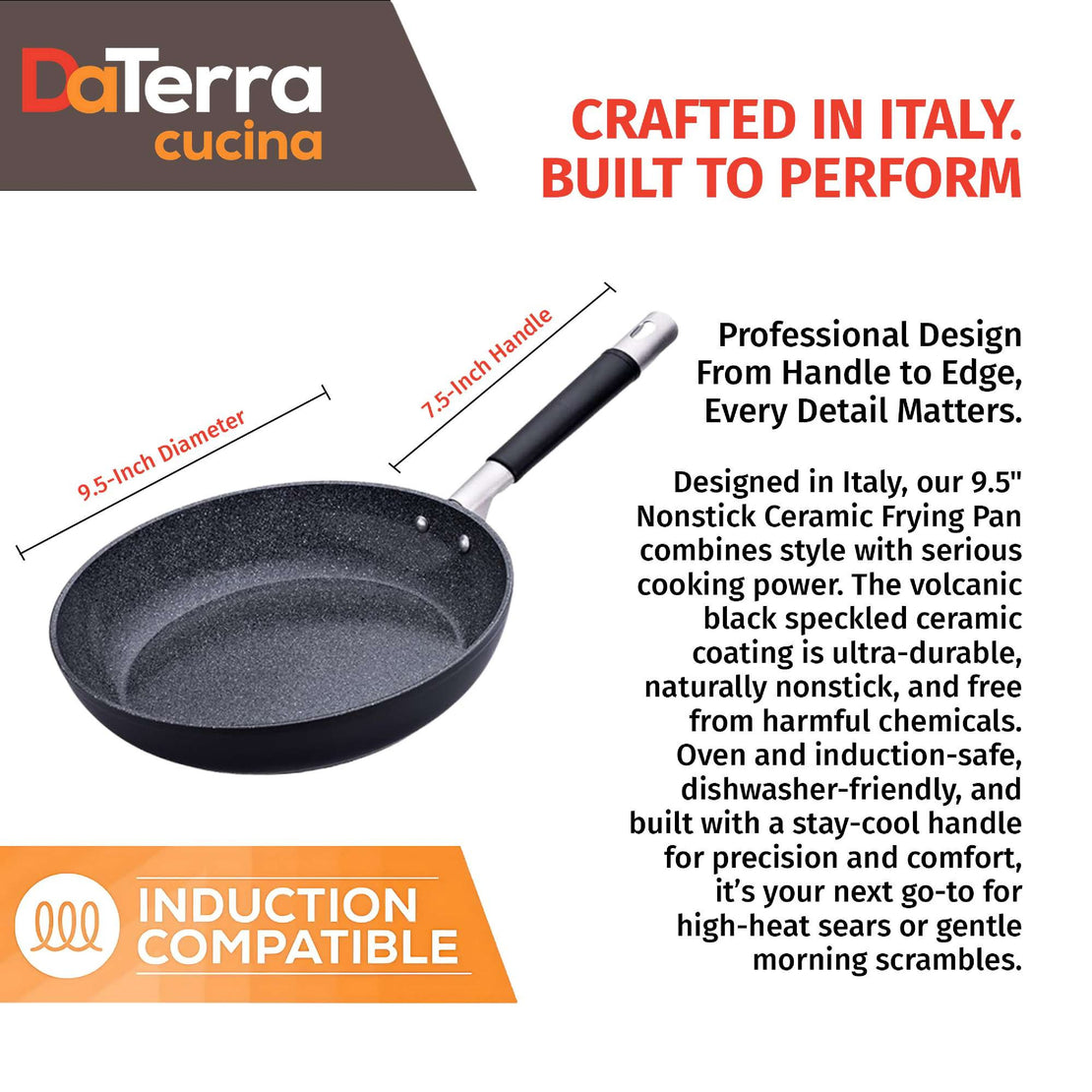 9.5” Nonstick Frying Pan | Made in Italy | Induction