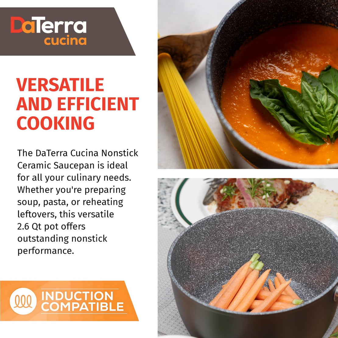 2.6 Qt Nonstick Saucepan w/Lid | Made in Italy | Induction