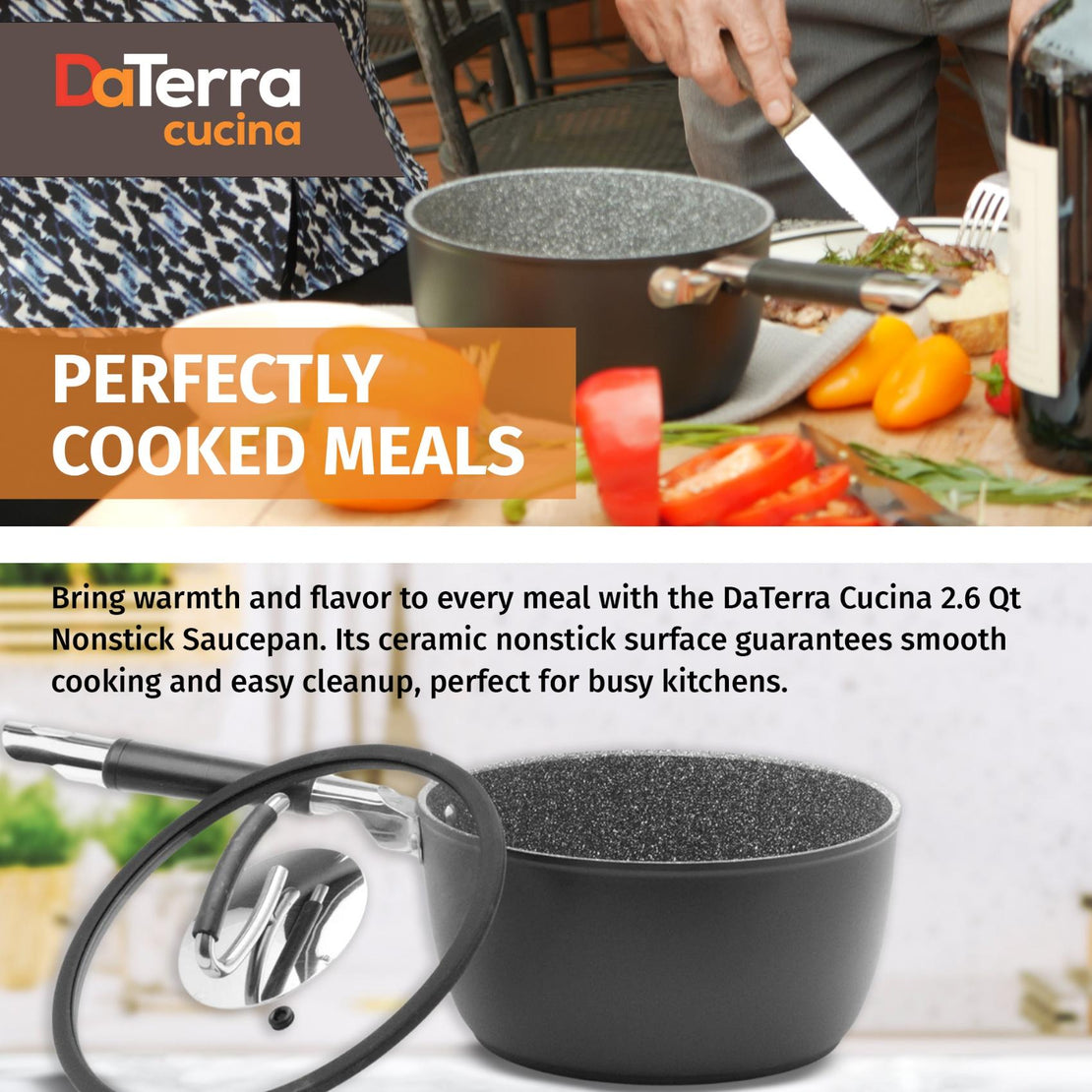 2.6 Qt Nonstick Saucepan w/Lid | Made in Italy | Induction