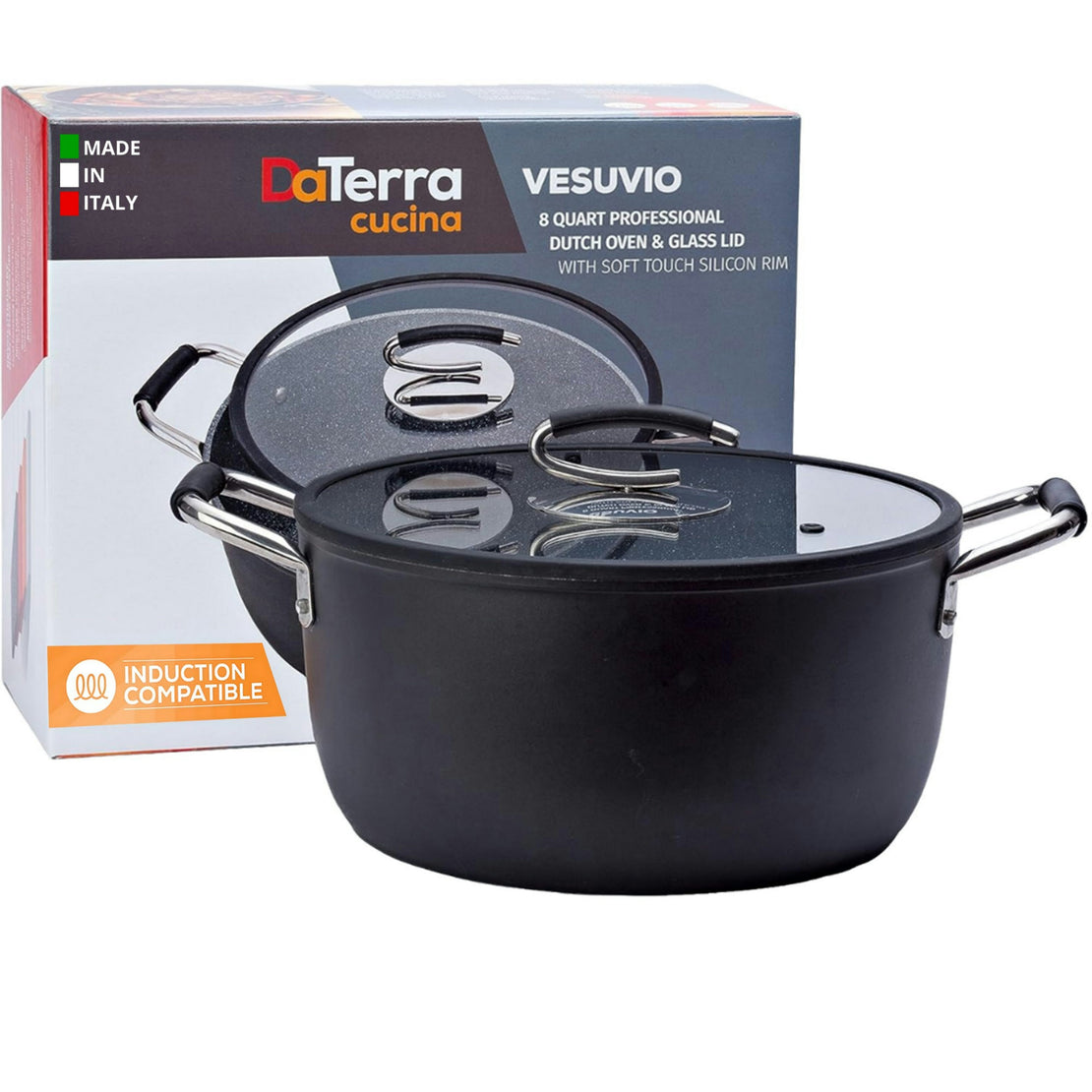 8 Qt Nonstick Dutch Oven w/Lid | Made in Italy | Induction
