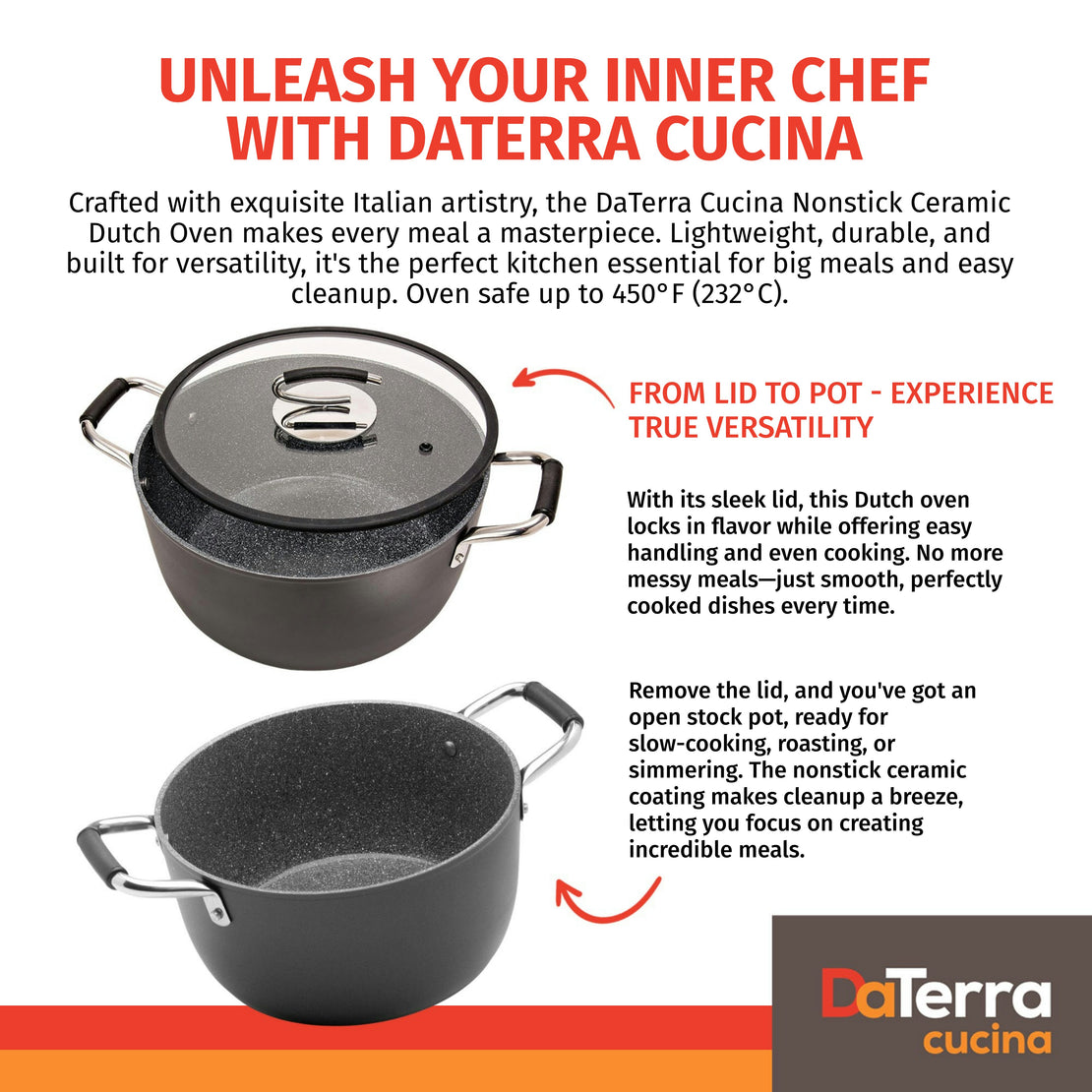 8 Qt Nonstick Dutch Oven w/Lid | Made in Italy | Induction