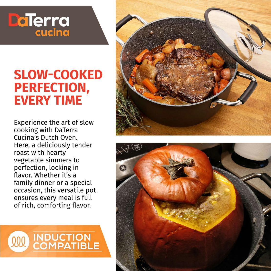 8 Qt Nonstick Dutch Oven w/Lid | Made in Italy | Induction