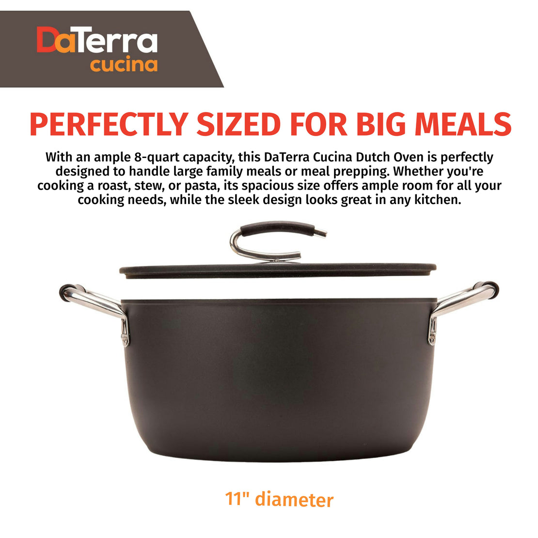 8 Qt Nonstick Dutch Oven w/Lid | Made in Italy | Induction