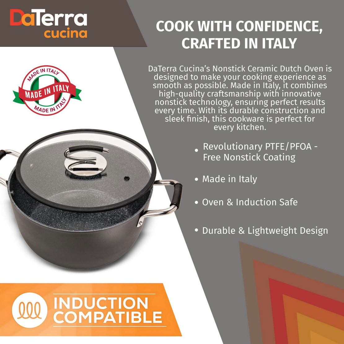 8 Qt Nonstick Dutch Oven w/Lid | Made in Italy | Induction